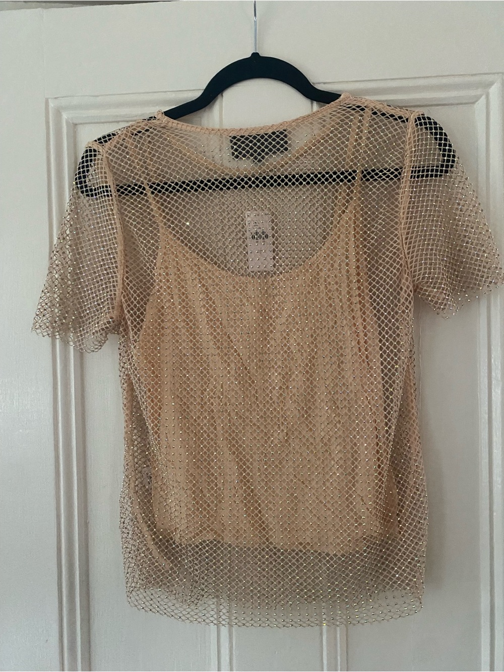 Anthropologie Beige Sheer Mesh Short Sleeve Tee - Picture 6 of 7